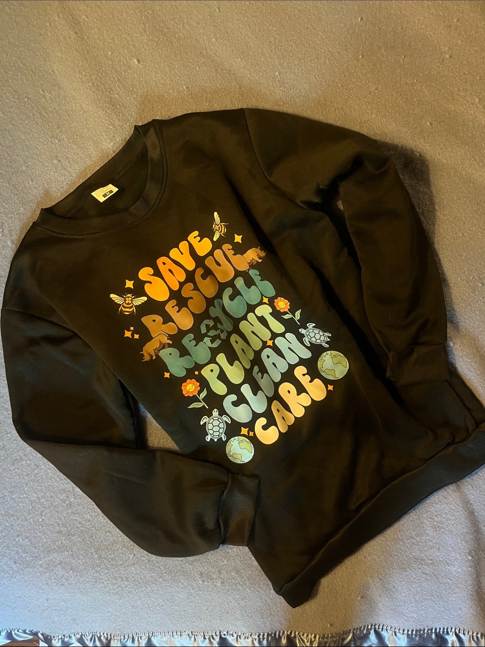Eco Message Black Sweatshirt with Colorful Graphic